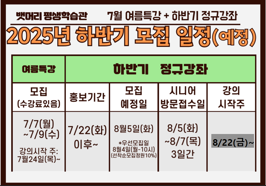 2025년 하반기 모집일정안
